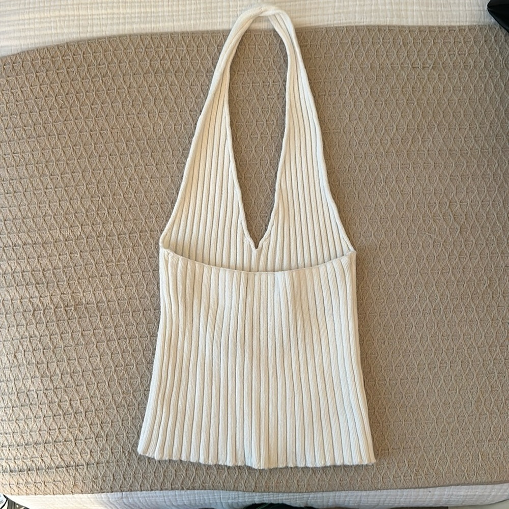 White Ribbed Halter Top - Picture 2 of 3